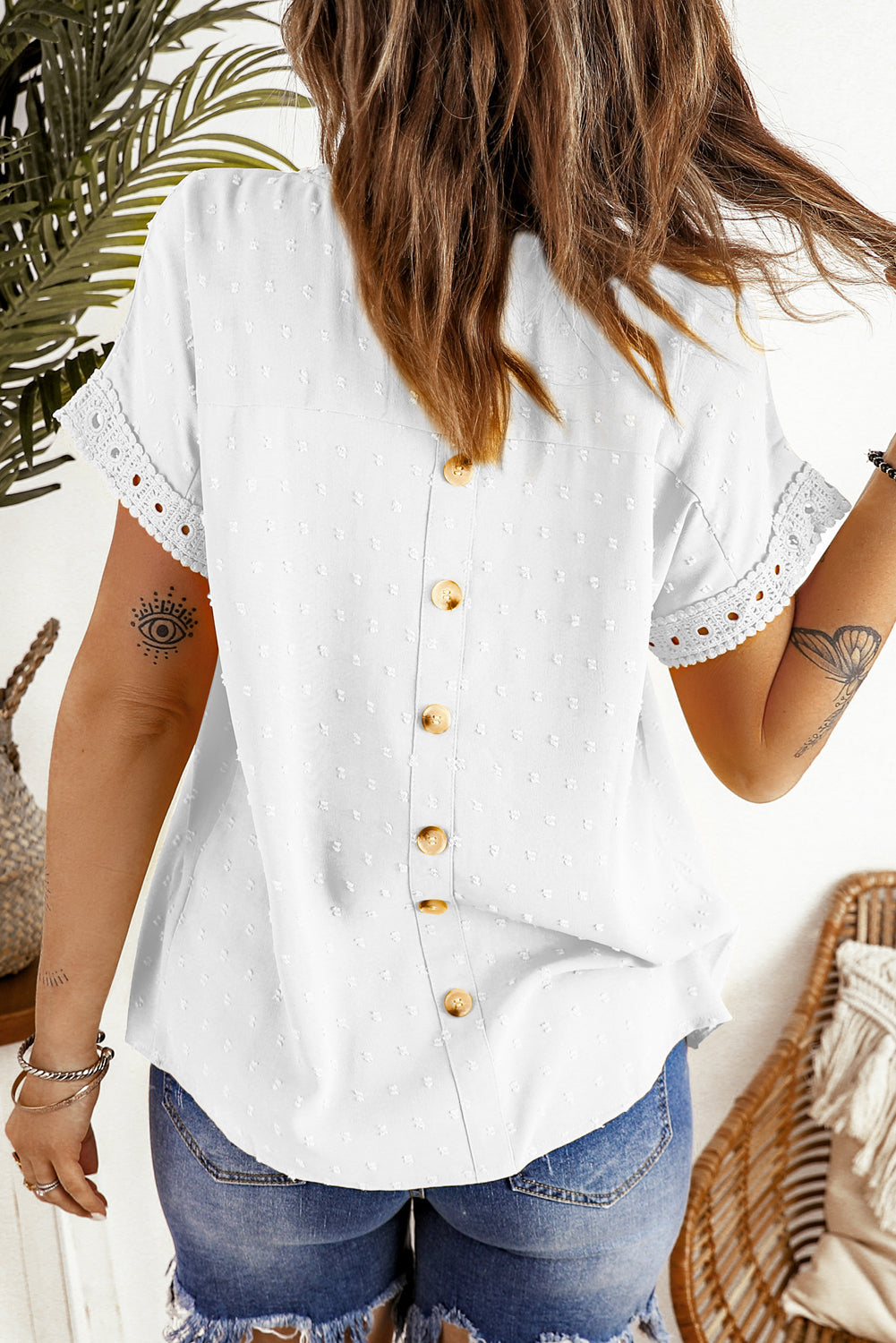 Shelby Swiss Dot Lace Short Sleeve Top - The Gold Cactus