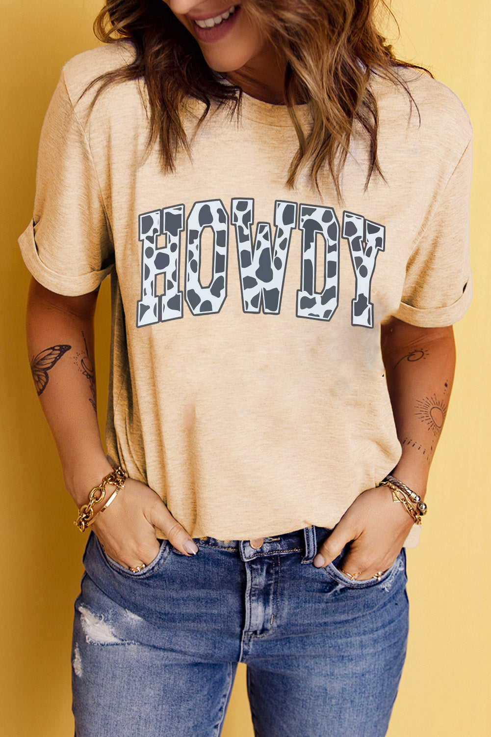 Howdy Graphic Top - Gold Cactus