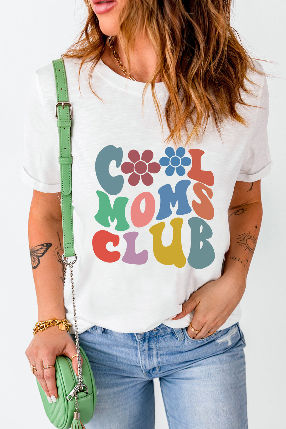 Carter COOL MOMS CLUB Flower Print Crew Neck T Shirt - The Golden Cactus