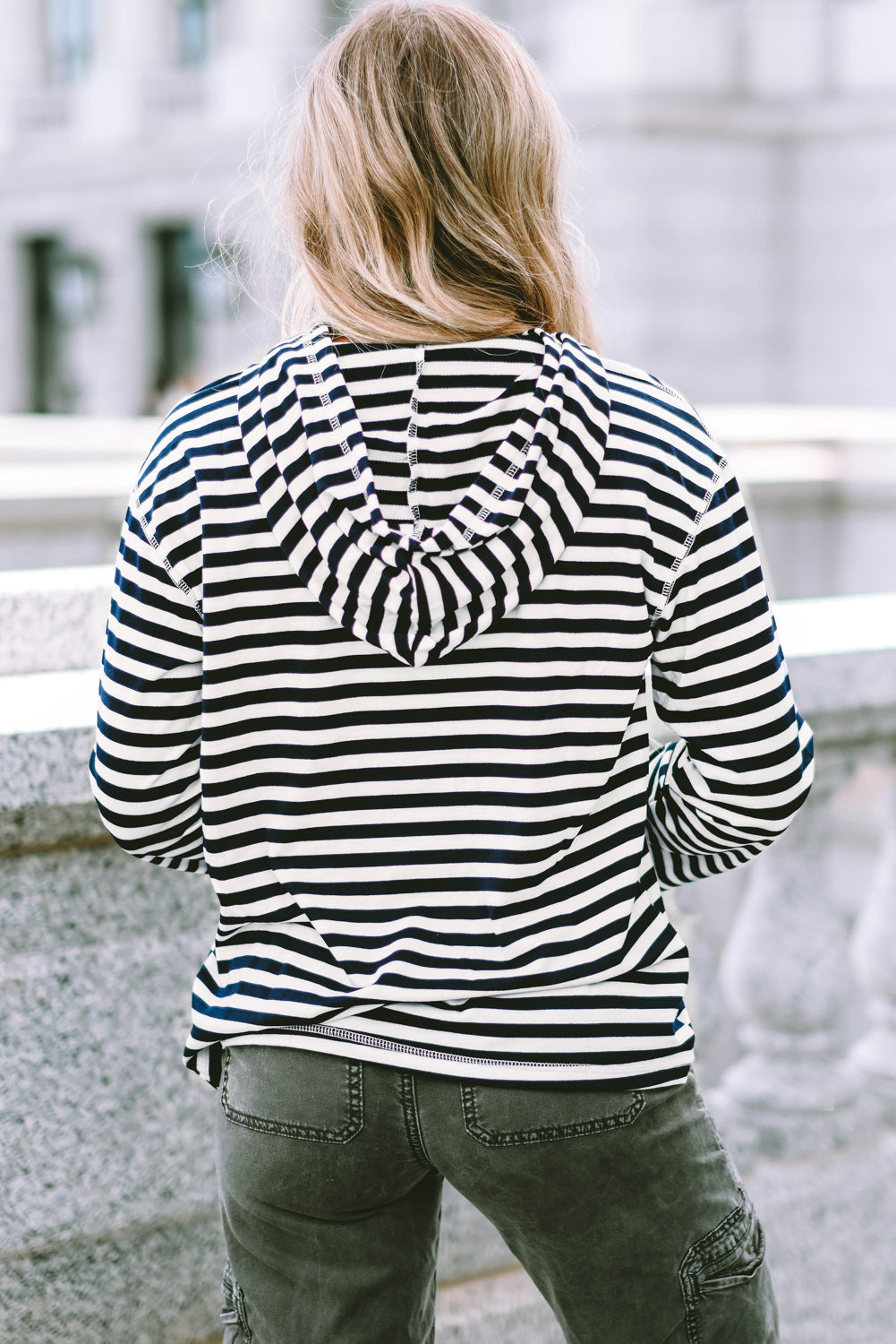 Julia Stripe Kangaroo Pocket Drawstring Hoodie - Gold Cactus