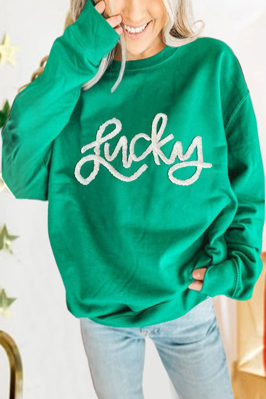 Demi Lucky Chenille Embroidered Pullover Sweatshirt - The Gold Cactus