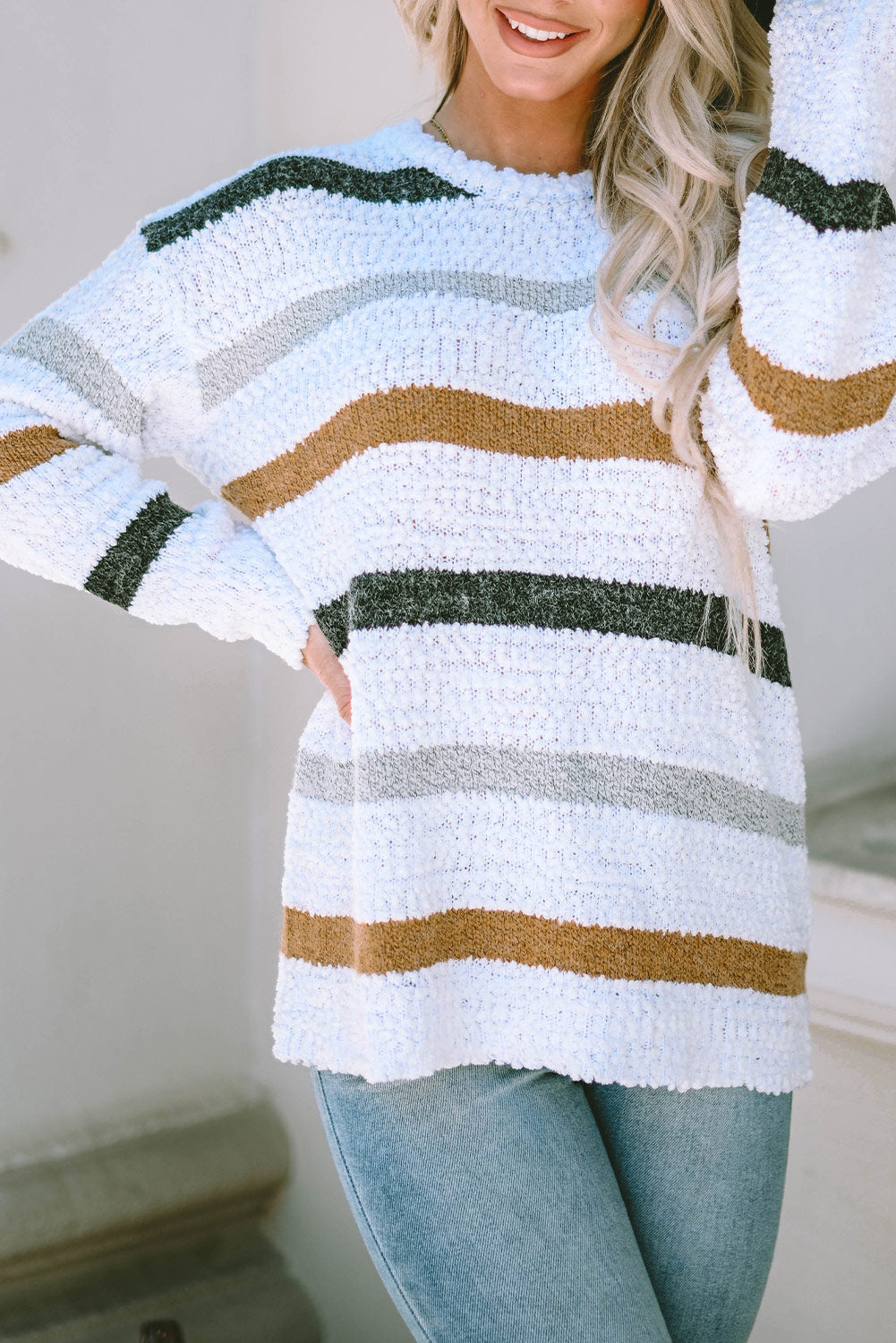 Cora Striped Popcorn Knit Sweater - Gold Cactus