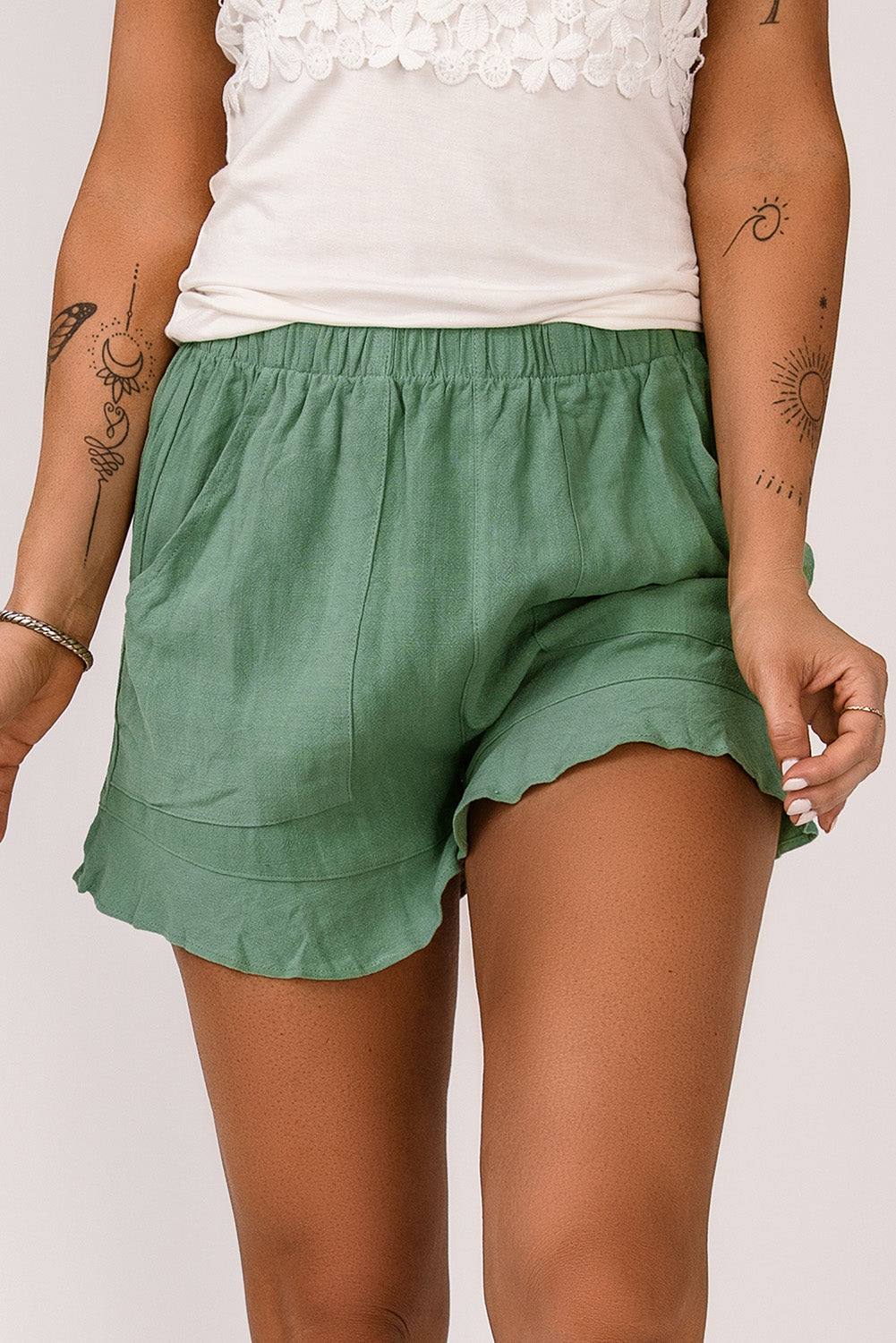 Katie High Waist Pocketed Ruffle Shorts - The Golden Cactus