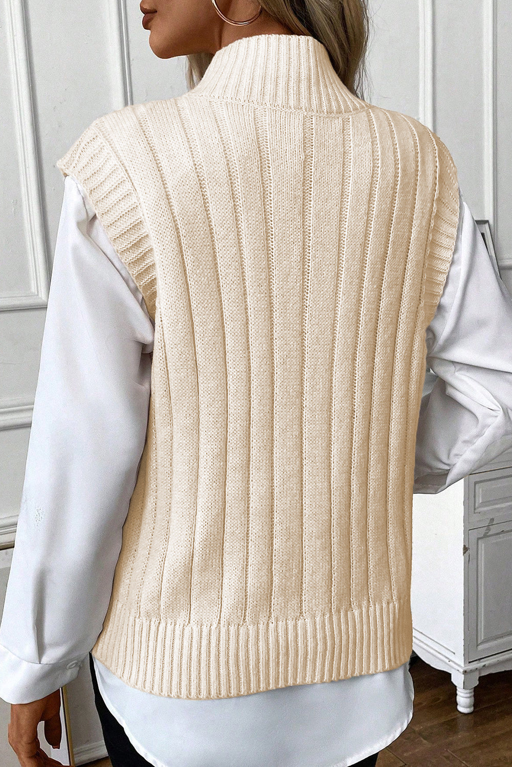 Sylvia Cable Knit High Neck Sweater Vest - Gold Cactus