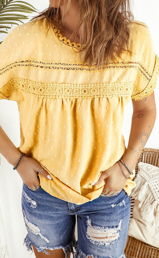 Shelby Swiss Dot Lace Short Sleeve Top - The Gold Cactus
