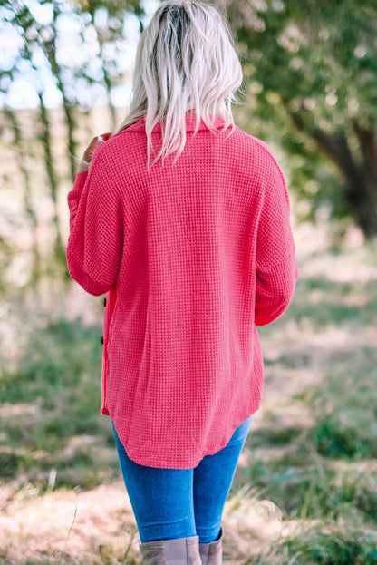 June Waffle Knit Button Up Casual Shirt - Gold Cactus