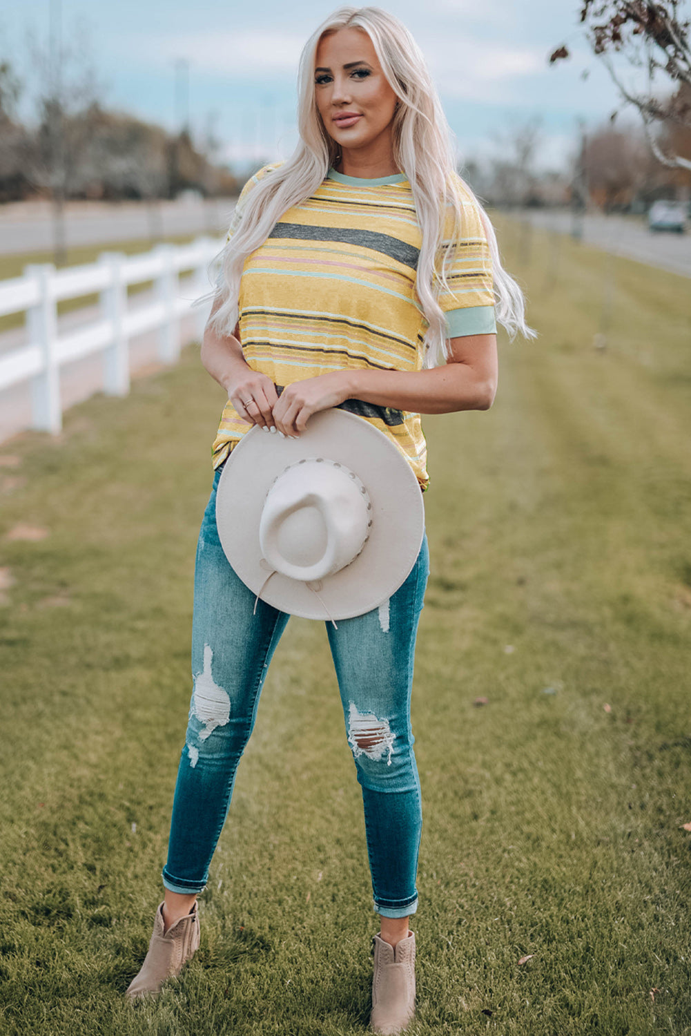 Audrey Crew Neck T Shirt - Gold Cactus