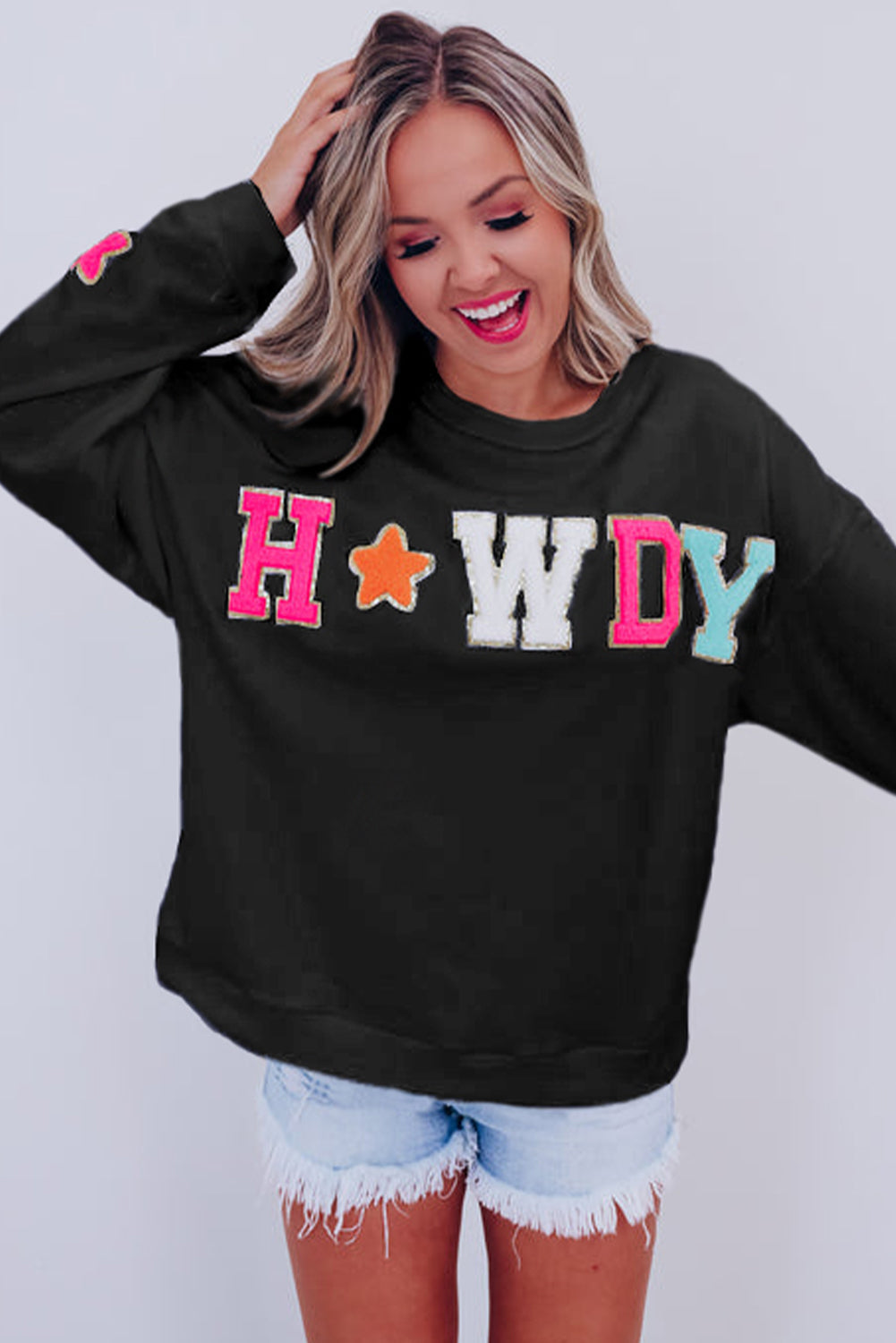 Howdy Patch Graphic Casual Sweatshirt - Gold Cactus