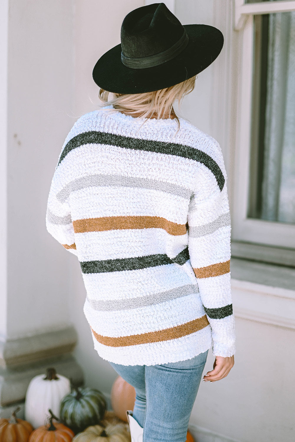 Cora Striped Popcorn Knit Sweater - Gold Cactus