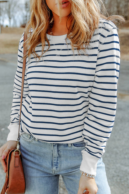 Hannah Striped Print Ribbed Trim Long Sleeve Top - Gold Cactus