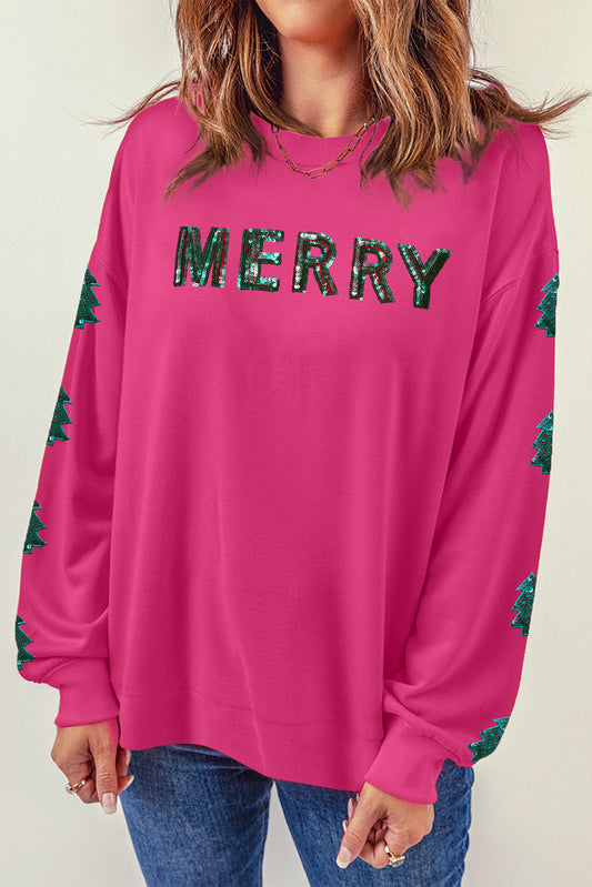 MERRY Christmas Tree Sequin Patchwork Sweatshirt - Gold Cactus